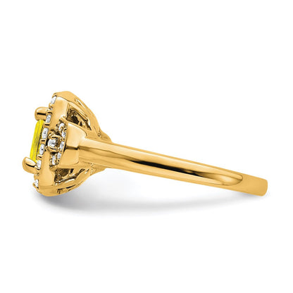 14K Gelbgold-Halo-Ring mit weißen, im Labor gezüchteten Diamanten VS/SI+ G+ und im Labor erzeugtem gelbem Saphir