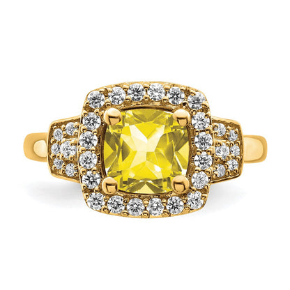 14K Gelbgold-Halo-Ring mit weißen, im Labor gezüchteten Diamanten VS/SI+ G+ und im Labor erzeugtem gelbem Saphir