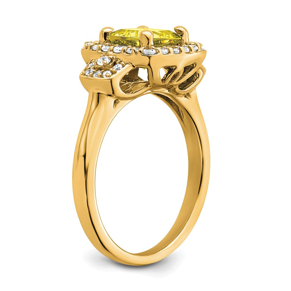 14K Gelbgold-Halo-Ring mit weißen, im Labor gezüchteten Diamanten VS/SI+ G+ und im Labor erzeugtem gelbem Saphir