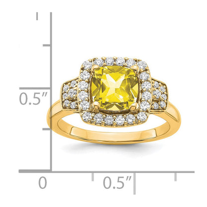 14K Gelbgold-Halo-Ring mit weißen, im Labor gezüchteten Diamanten VS/SI+ G+ und im Labor erzeugtem gelbem Saphir