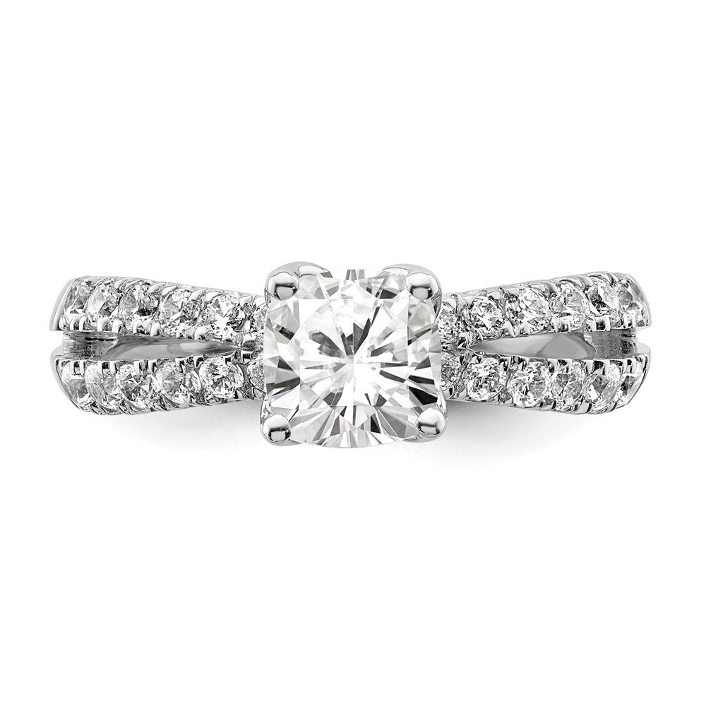 14K Weißgold Verlobungsring mit 0,625 ct. laborgezüchteten Diamanten VS/SI+ G+, Mittelstein 1 ct. Kissenschliff