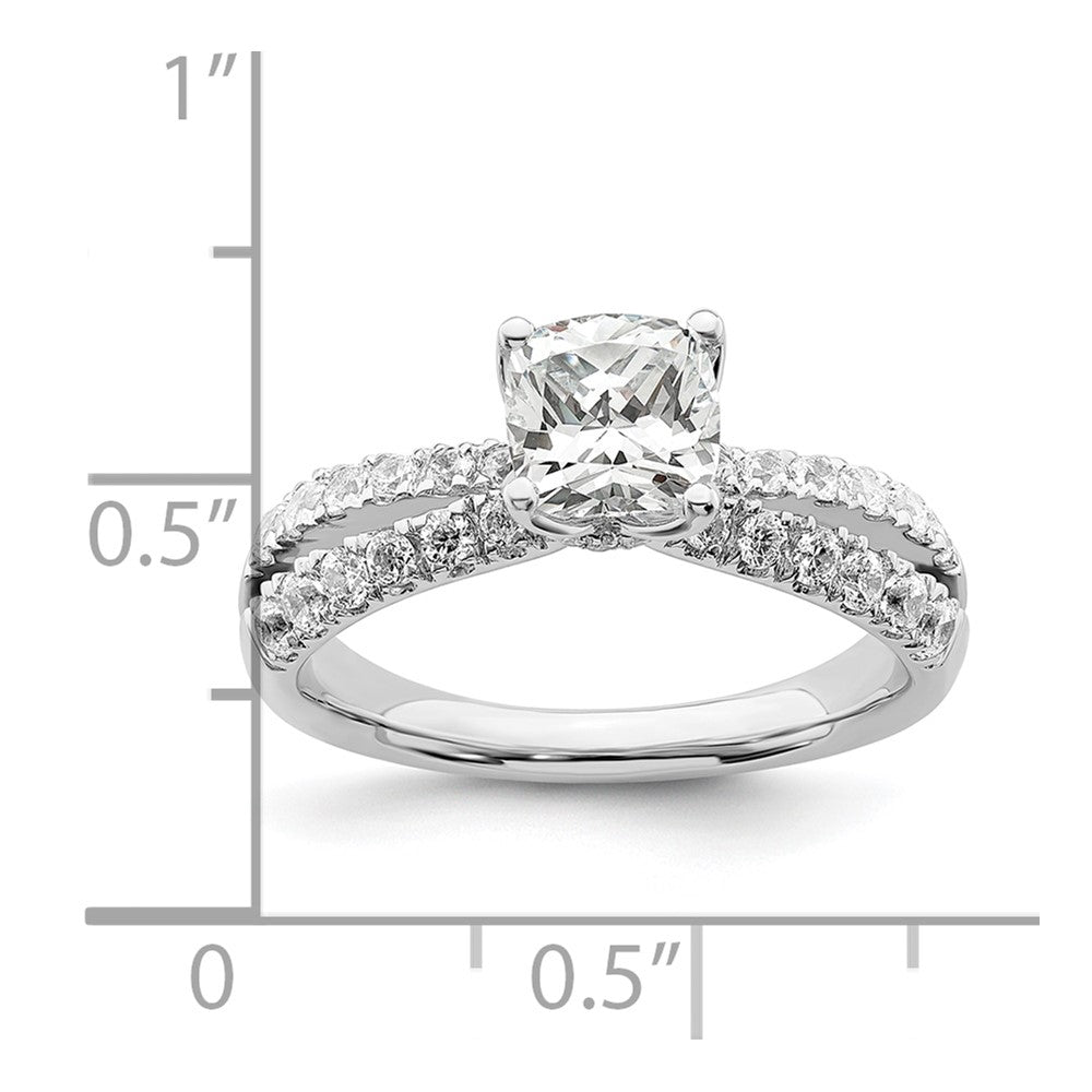 14K Weißgold Verlobungsring mit 0,625 ct. laborgezüchteten Diamanten VS/SI+ G+, Mittelstein 1 ct. Kissenschliff