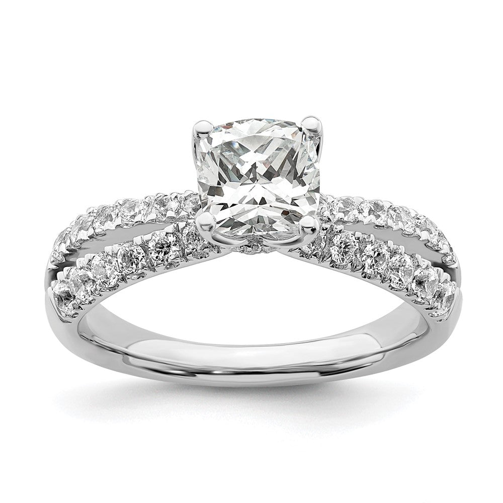 14K Weißgold Verlobungsring mit 0,625 ct. laborgezüchteten Diamanten VS/SI+ G+, Mittelstein 1 ct. Kissenschliff