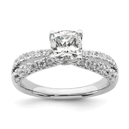 14K Weißgold Verlobungsring mit 0,625 ct. laborgezüchteten Diamanten VS/SI+ G+, Mittelstein 1 ct. Kissenschliff