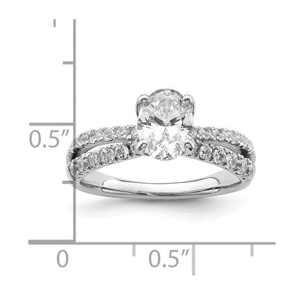 14K Weißgold Verlobungsring mit 0,625 ct. im Labor gezüchteten Diamanten VS/SI+ G+, 1 ct. ovaler Mittelstein