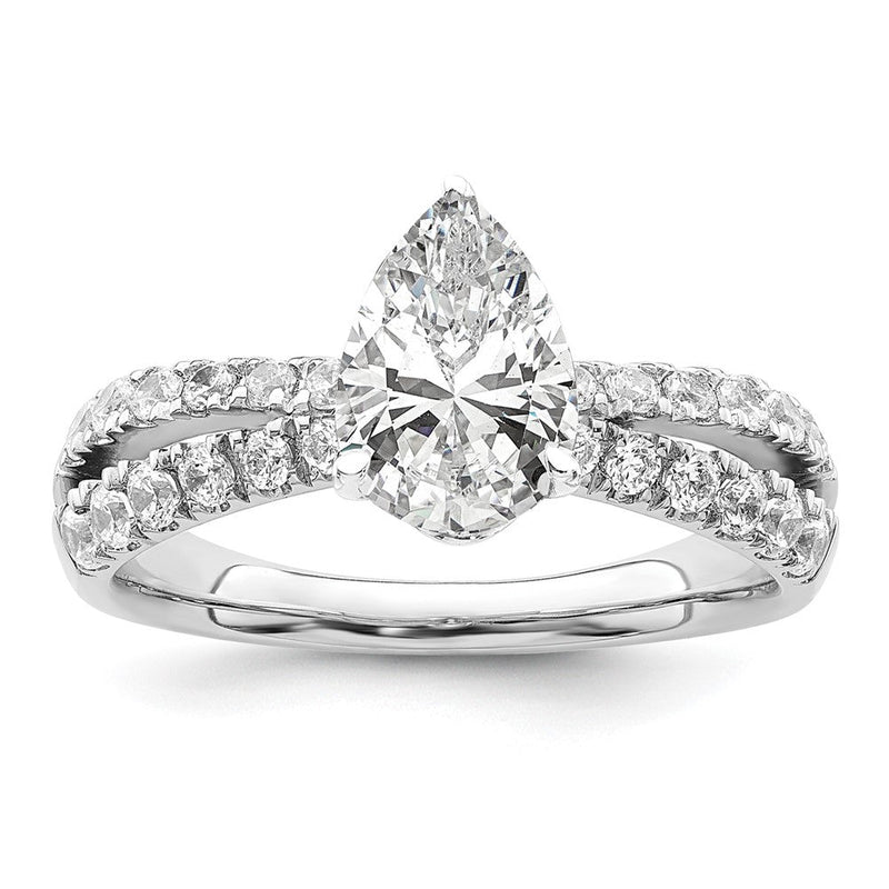 14K Weißgold Verlobungsring mit 0,625 ct. Laborgezüchteten Diamanten VS/SI+ G+ und 1 ct. Diamant im Birnenschliff als Mittelstein