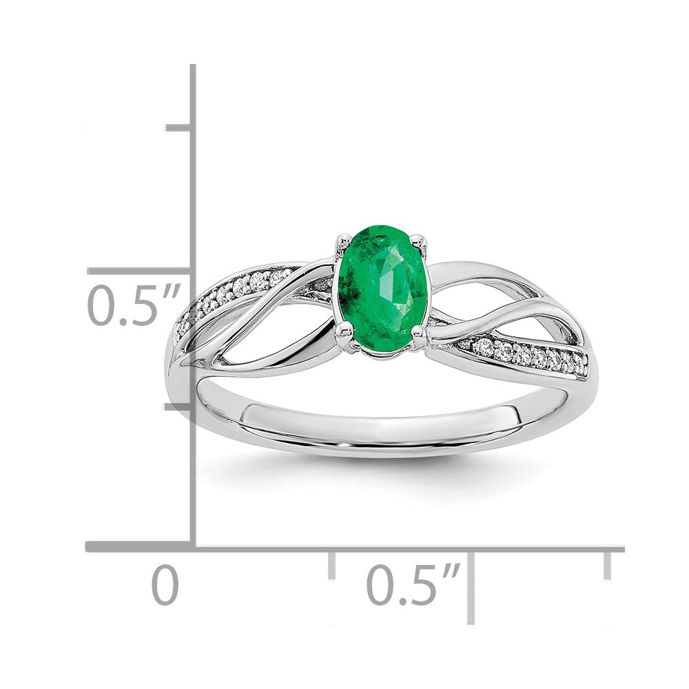 14K Weißgold Ring mit Smaragd und echtem Diamant, poliert