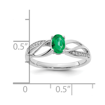 14K Weißgold Ring mit Smaragd und echtem Diamant, poliert
