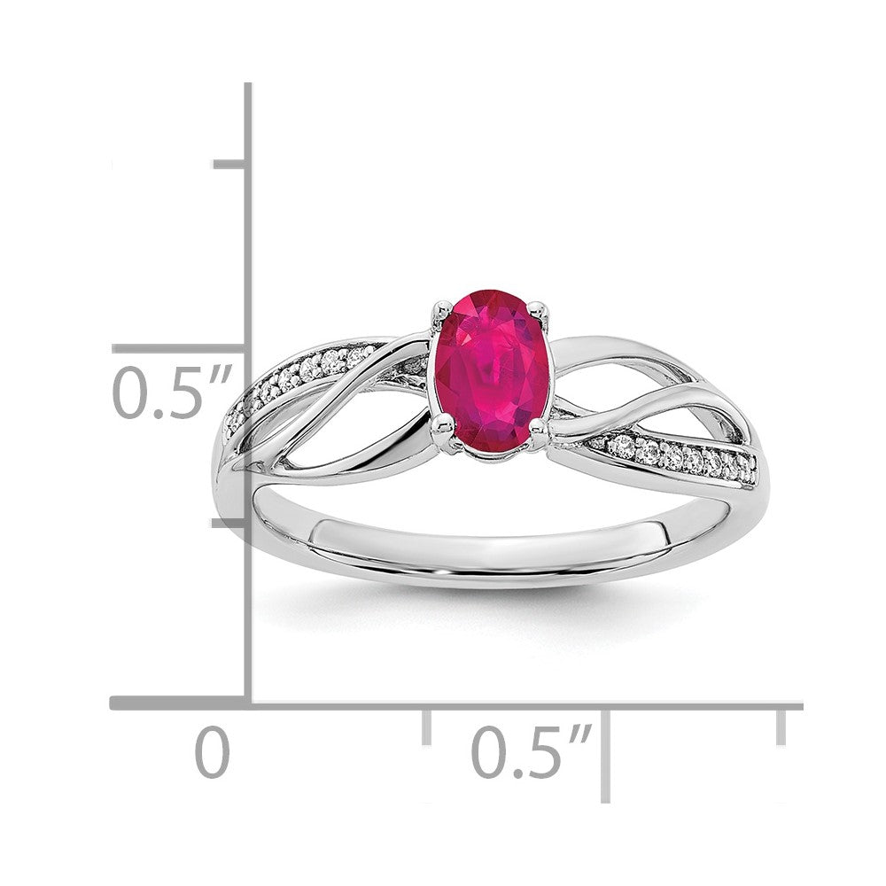 14K Weißgold Ring mit Rubin und echtem Diamant, poliert
