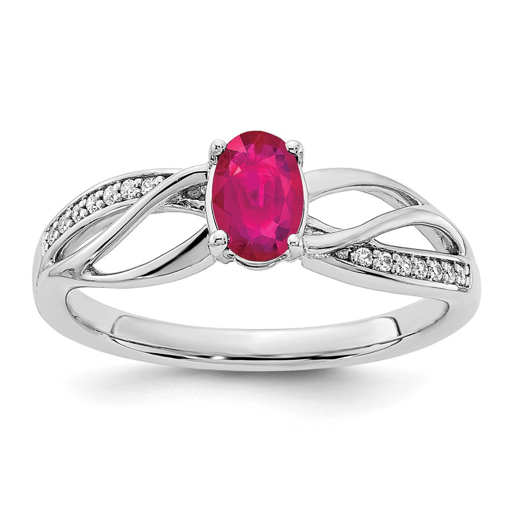 14K Weißgold Ring mit Rubin und echtem Diamant, poliert