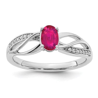 14K Weißgold Ring mit Rubin und echtem Diamant, poliert