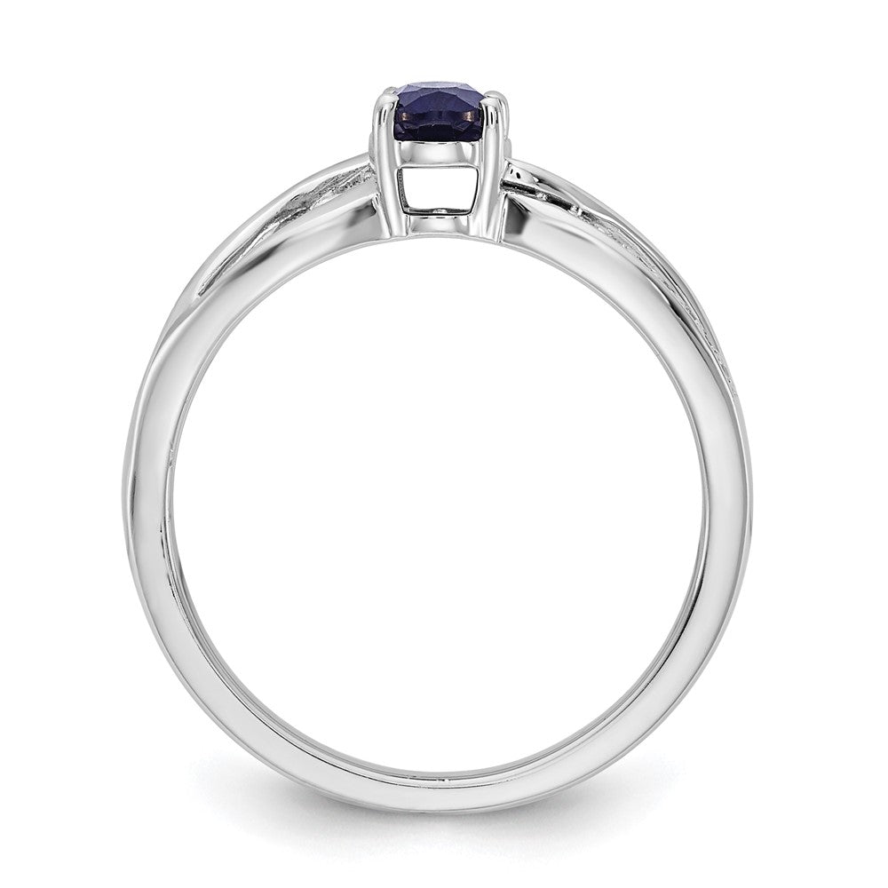 14K Weißgold Ring, poliert, mit Saphir und echtem Diamant