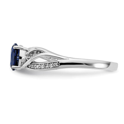 14K Weißgold Ring, poliert, mit Saphir und echtem Diamant