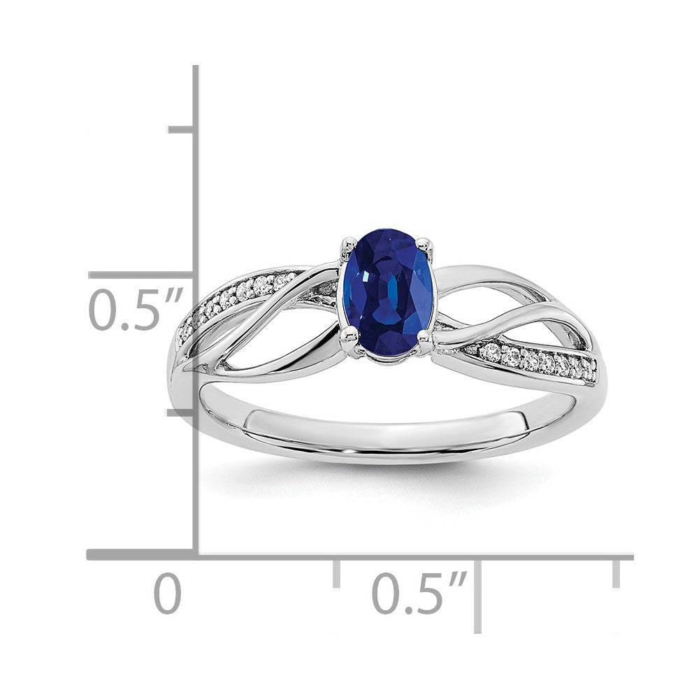 14K Weißgold Ring, poliert, mit Saphir und echtem Diamant