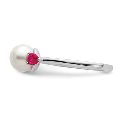 14K Weißgold Ring mit FWC-Perle und Rubin