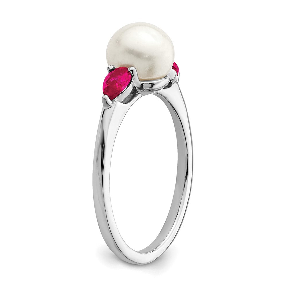 14K Weißgold Ring mit FWC-Perle und Rubin