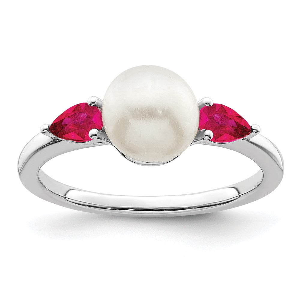 14K Weißgold Ring mit FWC-Perle und Rubin