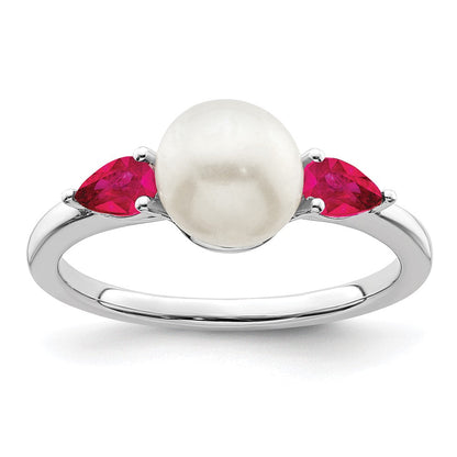 14K Weißgold Ring mit FWC-Perle und Rubin