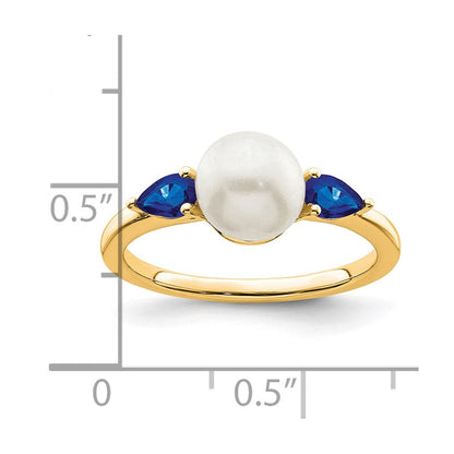 14K Weißgold Ring mit Süßwasserzuchtperle und Saphir