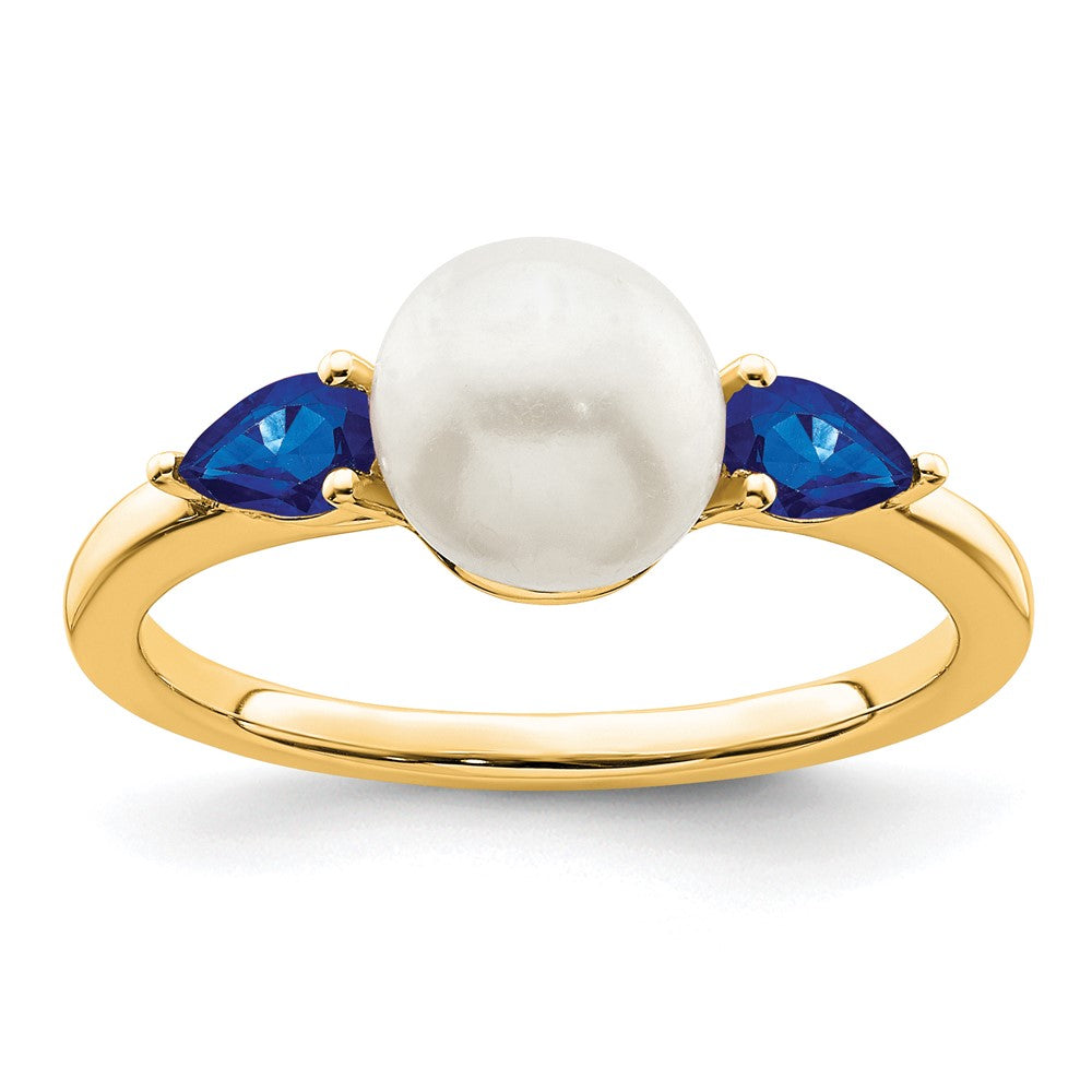 14K Weißgold Ring mit Süßwasserzuchtperle und Saphir