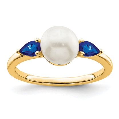 14K Weißgold Ring mit Süßwasserzuchtperle und Saphir