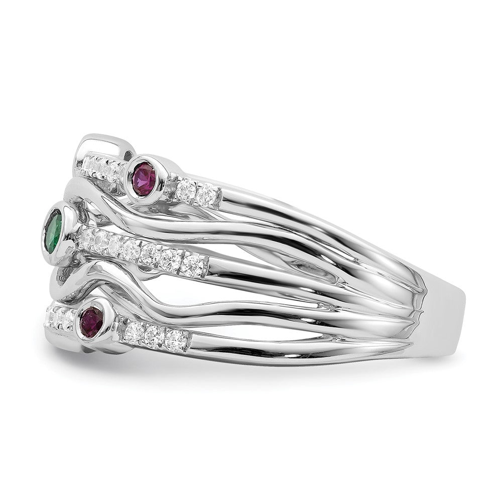 14K Weißgold Ring mit im Labor gezüchteten Diamanten und laborgezüchteten blauen und rosa Saphiren, gewellt