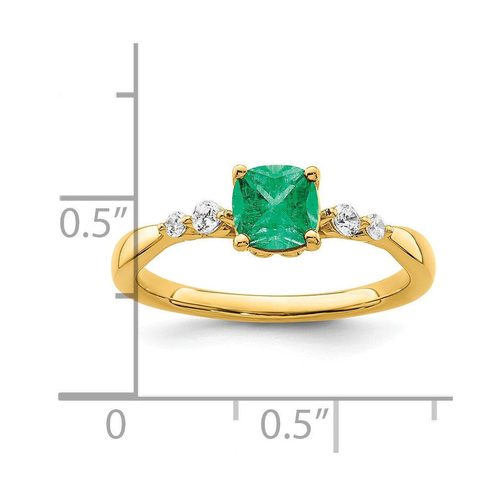 14K Gold Ring, poliert, mit Smaragd und echten Diamanten