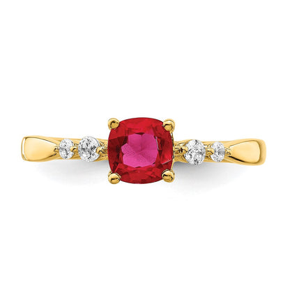 14K Gold Ring, poliert, mit Rubin und echten Diamanten
