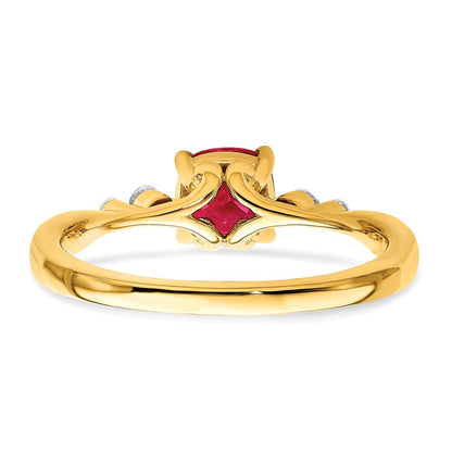 14K Gold Ring, poliert, mit Rubin und echten Diamanten