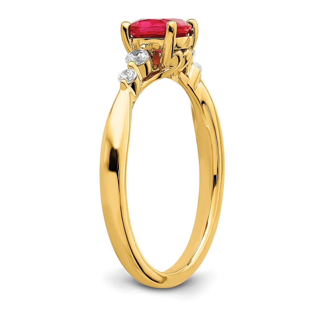14K Gold Ring, poliert, mit Rubin und echten Diamanten