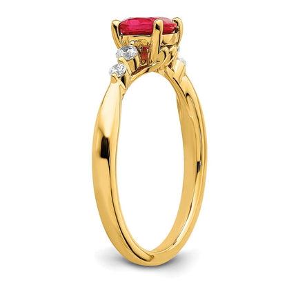 14K Gold Ring, poliert, mit Rubin und echten Diamanten