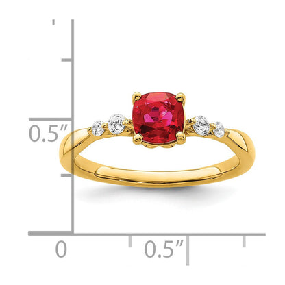 14K Gold Ring, poliert, mit Rubin und echten Diamanten