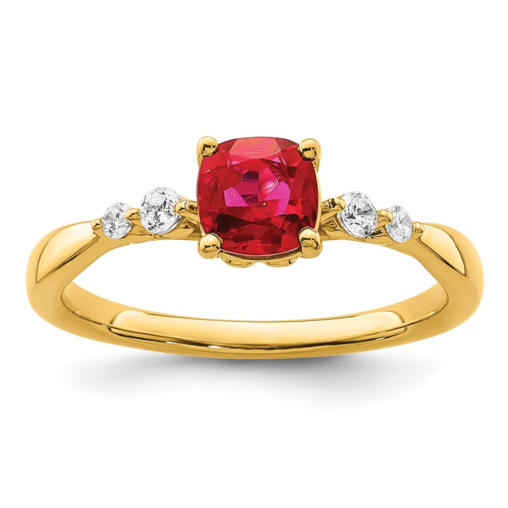 14K Gold Ring, poliert, mit Rubin und echten Diamanten