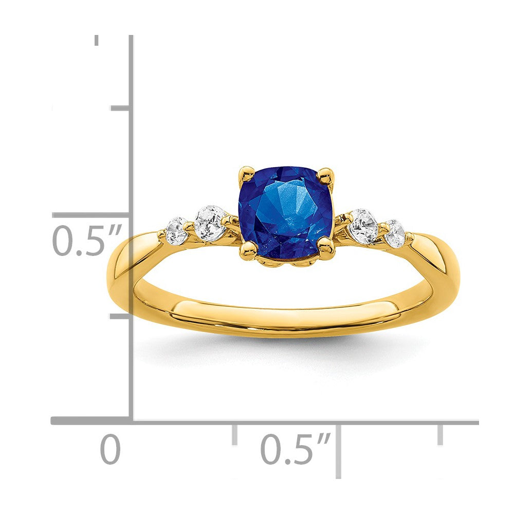 14K Gold Ring mit poliertem Saphir und echtem Diamant