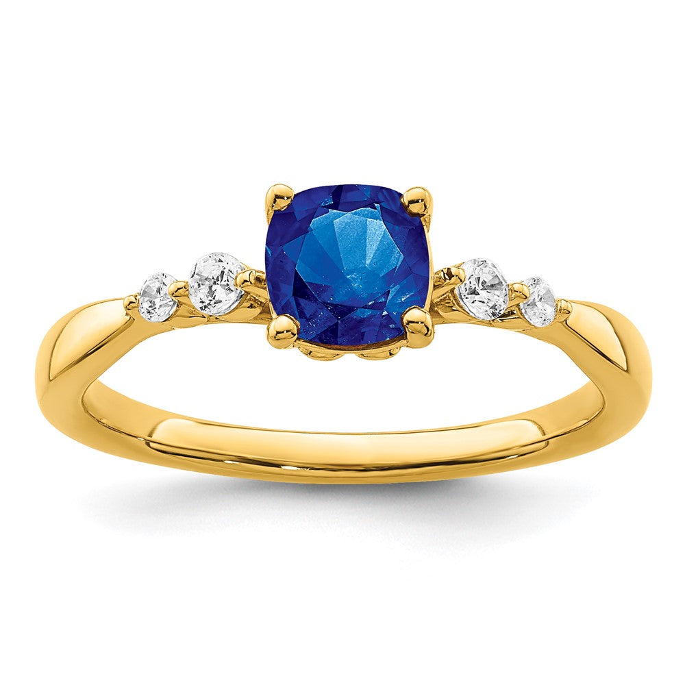 14K Gold Ring mit poliertem Saphir und echtem Diamant