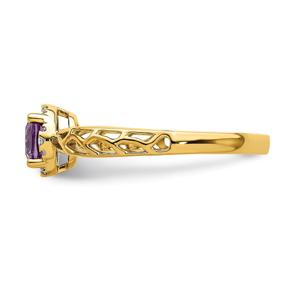 14K Gold Ring, poliert, mit Amethyst und echten Diamanten