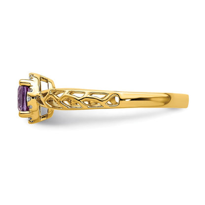 14K Gold Ring, poliert, mit Amethyst und echten Diamanten