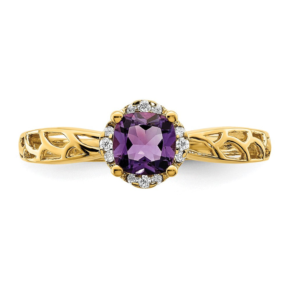14K Gold Ring, poliert, mit Amethyst und echten Diamanten