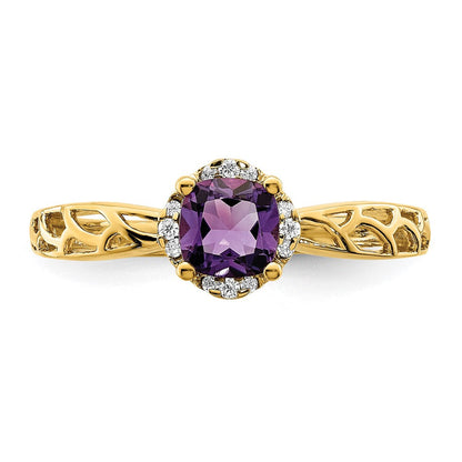 14K Gold Ring, poliert, mit Amethyst und echten Diamanten