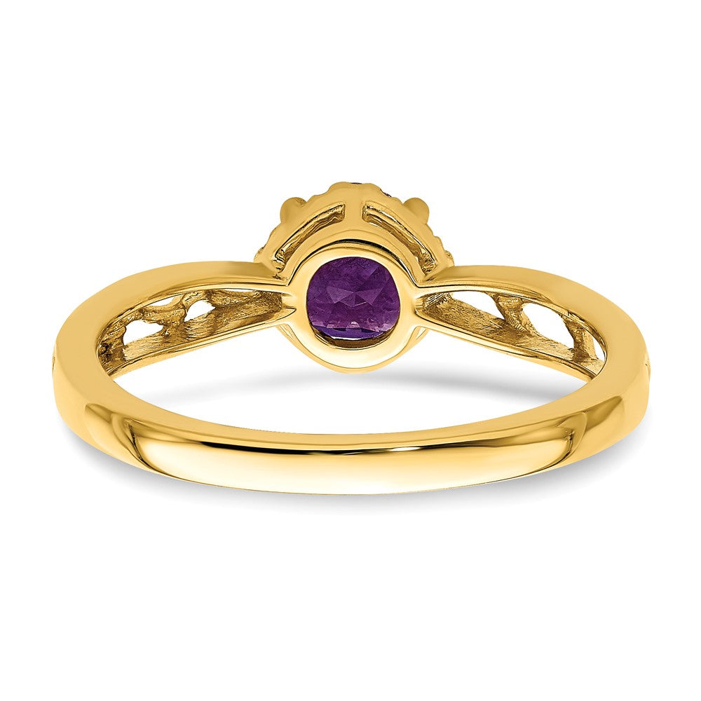 14K Gold Ring, poliert, mit Amethyst und echten Diamanten