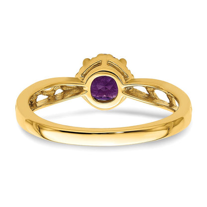 14K Gold Ring, poliert, mit Amethyst und echten Diamanten