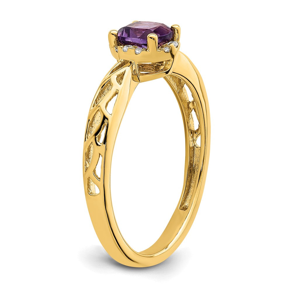 14K Gold Ring, poliert, mit Amethyst und echten Diamanten