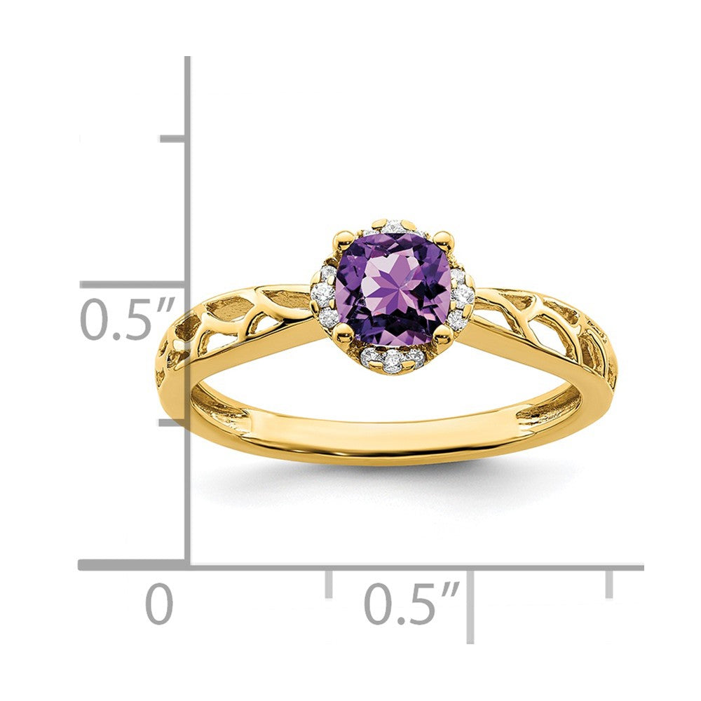 14K Gold Ring, poliert, mit Amethyst und echten Diamanten