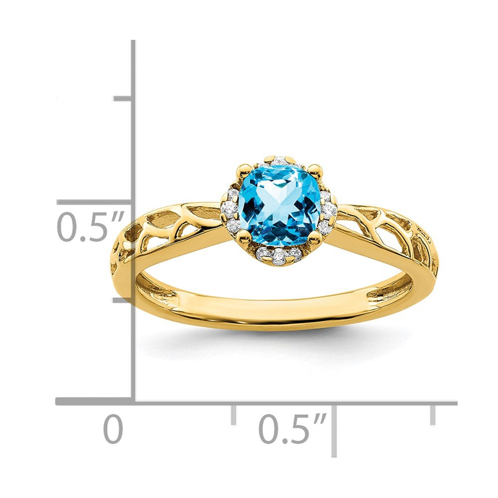 14K Gold Ring, poliert, mit Blautopas und echtem Diamant