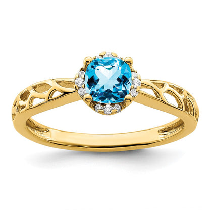 14K Gold Ring, poliert, mit Blautopas und echtem Diamant