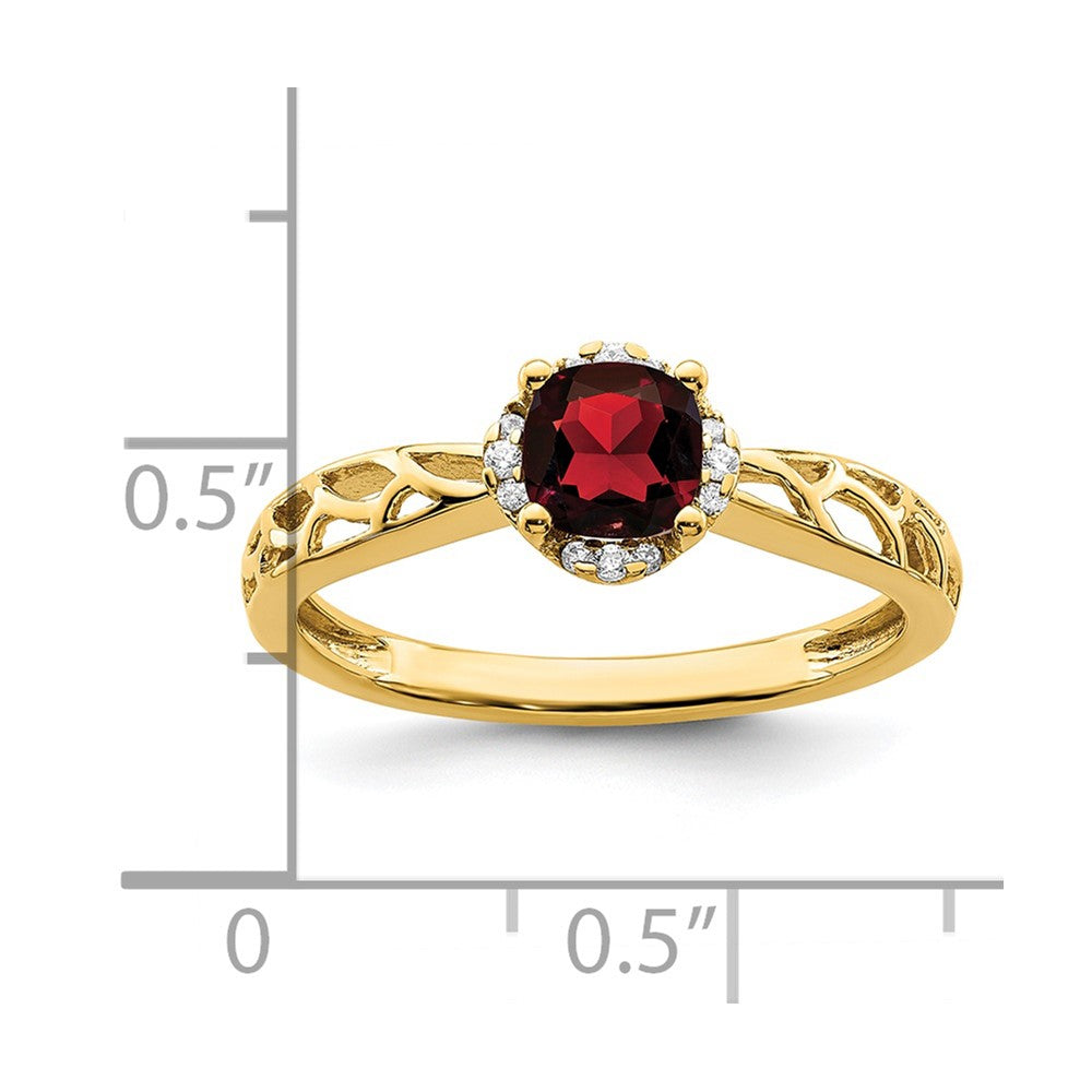 14K Gold Polierter Ring mit Granat und echtem Diamant