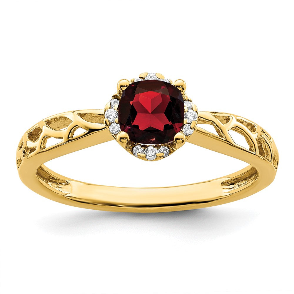 14K Gold Polierter Ring mit Granat und echtem Diamant
