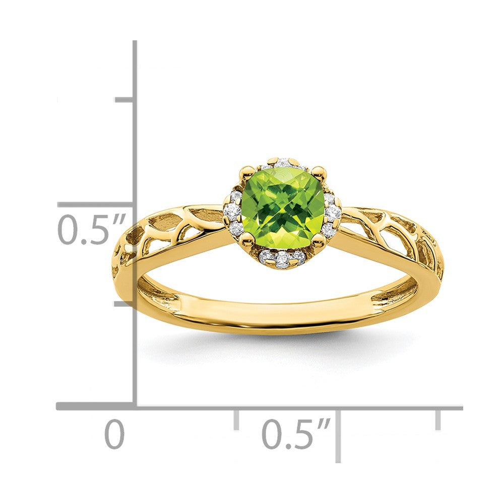 14K Gold Polierter Ring mit Peridot und echten Diamanten