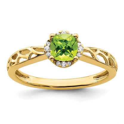 14K Gold Polierter Ring mit Peridot und echten Diamanten