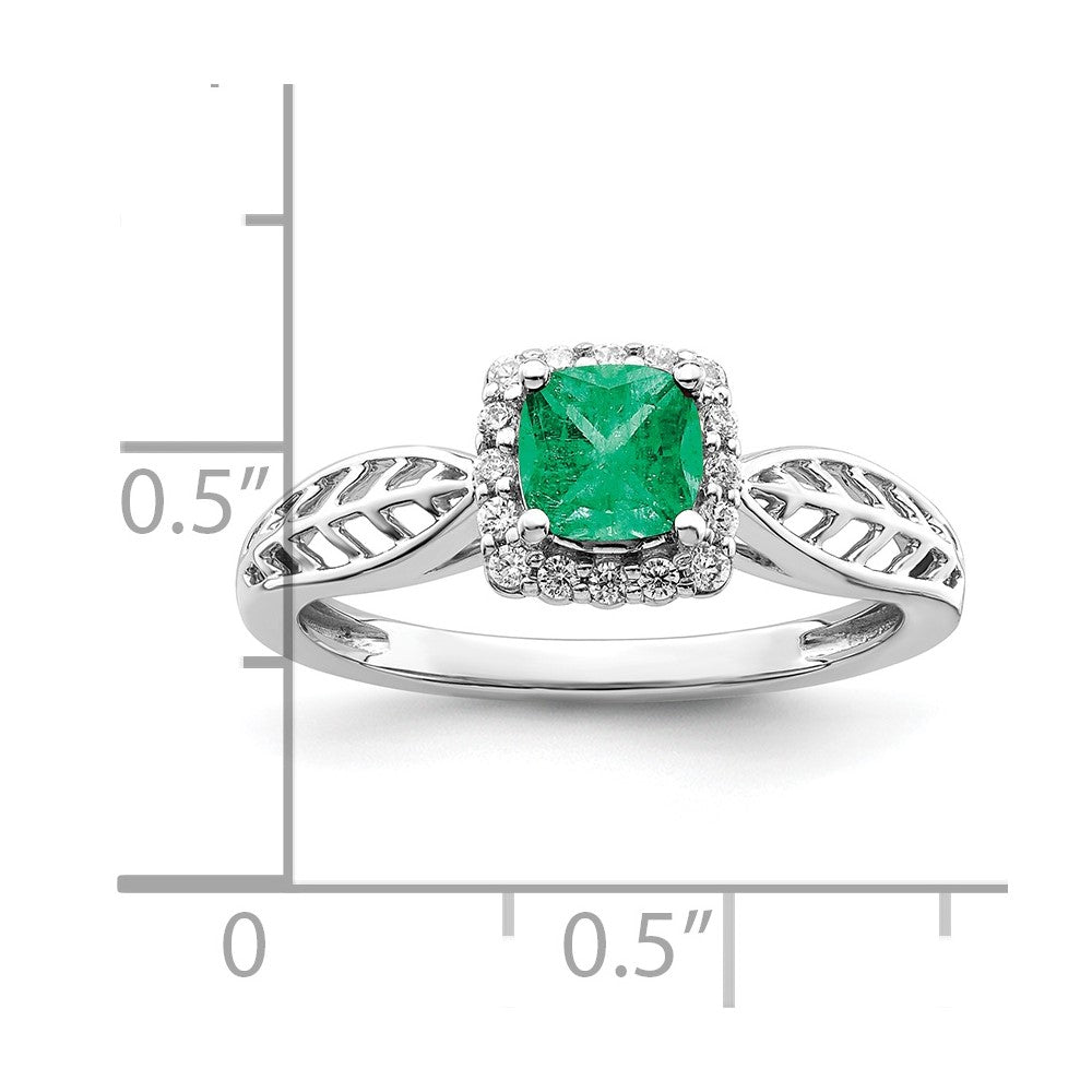 14K Weißgold Ring, poliert, mit Smaragd und echtem Diamant, Halo-Fassung